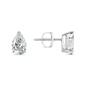 1.50 Ct Pear Teardrop Created Diamond Earrings Real 14K White Gold Basket Screw - Picture 1 of 3