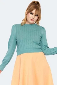 1950s Pleated Vintage Style Sholder Pointelle Retro Sweater - Picture 1 of 5