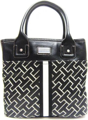 NUEVO Bolso de Mano Tommy Hilfiger Pequeño a Rayas Tommy-Negro/Marfil $65 Foto 1 de 4