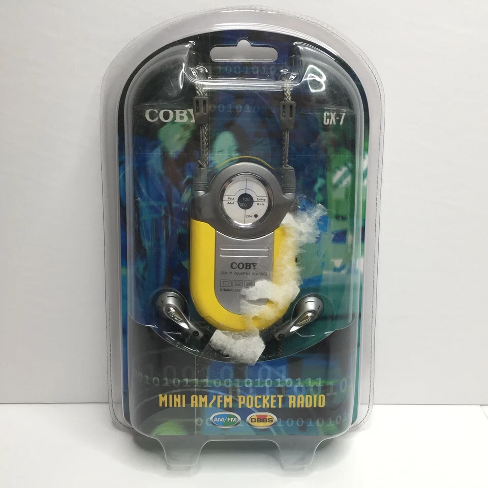 Coby Dynamic Bass Boost System Yellow CX-7 AM/FM Radio Mini Pocket Radio Earbuds - Image 1 of 4