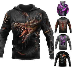 Mens Graphic Print Hoodie Sweatshirt Top Japanese Fantasy Dragons - Sizes S-6xl