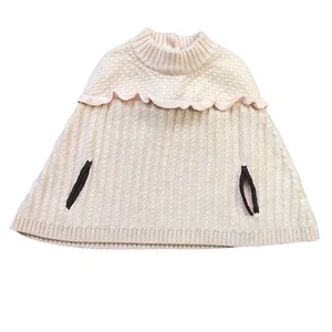 Janie and Jack Poncho Cape Sweater Girls Size 3 Ribbed Cable Knit Pink Cotton - Picture 1 of 10