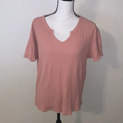 Camisa Downeast Para Mujer M Rosa Melocotón Cuello en V Tejido Gofre Manga Corta Foto 1 de 4