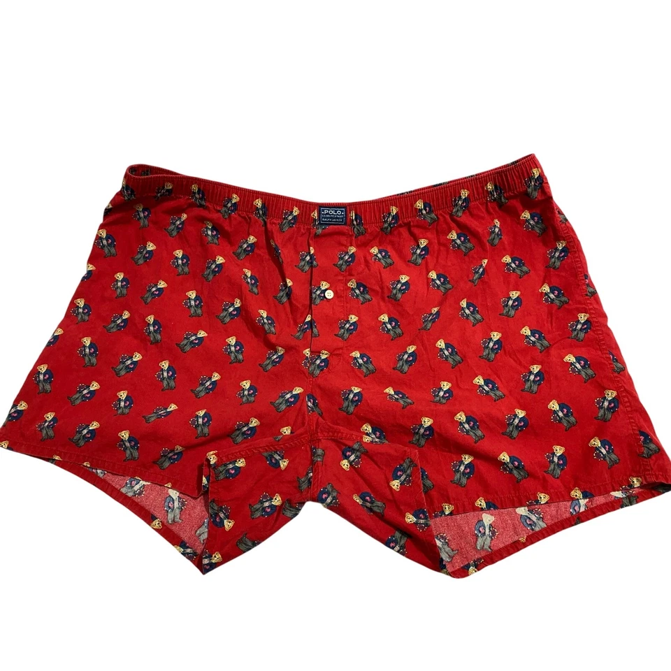 Pantalones cortos de pijama/sueño jersey rojo vintage Polo Bear de Ralph Lauren para hombre talla XL Foto 1 de 4