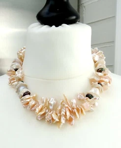 Perlen Kette Keshi Perlen Ming Perlen Collier Süßwasser Perlen Unikat 4745 - Bild 1 von 8