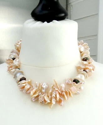 Perlen Kette Keshi Perlen Ming Perlen Collier Süßwasser Perlen Unikat 4745 - Bild 1 von 4