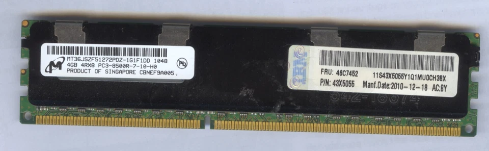 Micron 4GB MT36JSZF51272PDZ-1G1F1DD PC3-8500R DDR3-1066 Reg Server RAM 4RX8 - Image 1 of 1