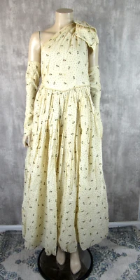 Vintage 50s One Shoulder Gown Party Prom Dress Ivory Gold Metallic Gloves XS/S - Image 1 of 4