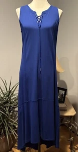 Isaac Mizrahi Live! Regular Lace-Up Neck Hi-low Hem Ink Blue Maxi Dress Sz Small - Picture 1 of 15