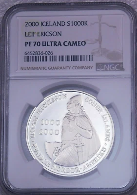 2000 P Leif Ericson Iceland 1000K NGC PF70 Ultra Cameo Just Graded PQ #LM249 - Image 1 of 4