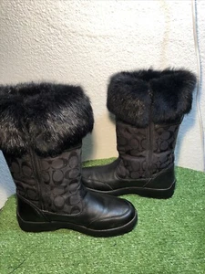 Coach Kimberly Black Winter Fur Boots Leather/Fabric Women Size 8.0 - Picture 1 of 24