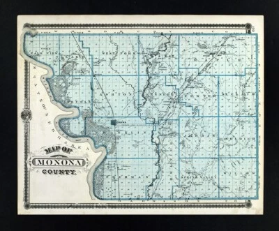 1875 Andreas Iowa Mapa Monona County Onawa Mapleton Castana Blencoe Moorhead IA - Imagem 1 de 4