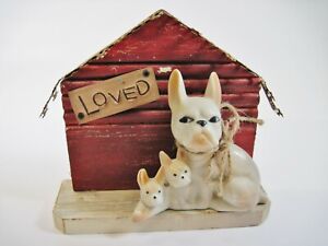 French Bulldog "Loved" Wood Wall Plaque Rustic House Metal Roof by Creative Coop