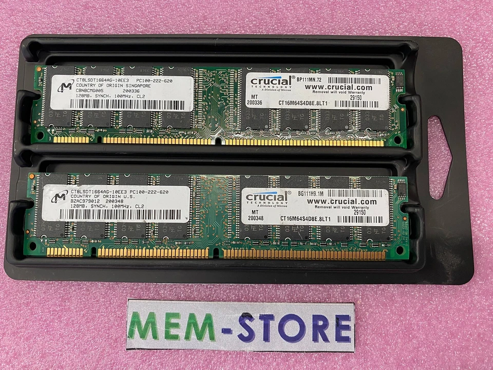 Micron CT8LSDT1664AG-10EE3 256MB 2x128MB PC100 Non-ECC UDIMM 168-pin Memory RAM - Image 1 of 1