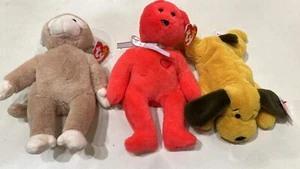 USA VERSIONS TY Beanie Babies 30th Anniversary Set of 3 Bongo, Bones & Valentino - Picture 1 of 5