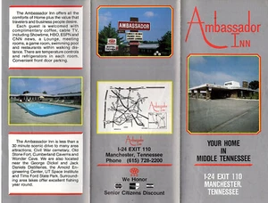 Ambassador Inn Manchester Tennessee Vintage Travel Brochure Color Photos Map - Picture 1 of 2