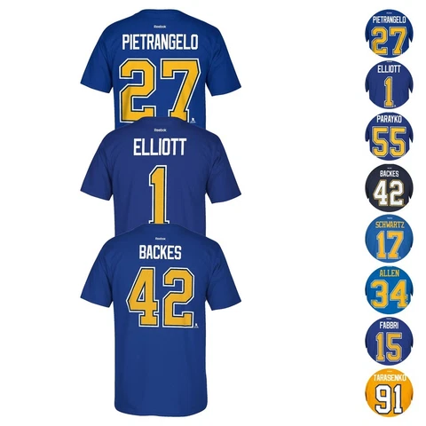 St. Louis Blues NHL Reebok Player Name & Number Premier Jersey T-Shirt Men's Cover