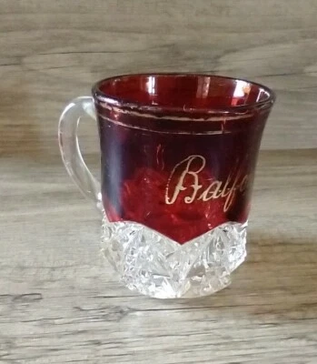 Vintage Ruby Flashed Red Glass Cup/Mug 3.25" tall Souvenir of Balfour, N.D.  - Image 1 of 4