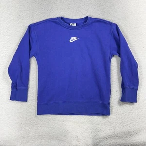 Nike Sweatshirt Kids Youth Med Blue Center Swoosh Logo Crewneck - Picture 1 of 6