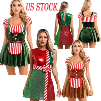 Damen Xmas Tanzkleid Weihnachten Frau Weihnachtsmann Kontrastkleid Partykleidung - Bild 1 von 4