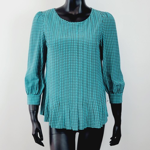 Kate Spade Silk Checker Pleated Peplum Blo Keyhole Back Size 2