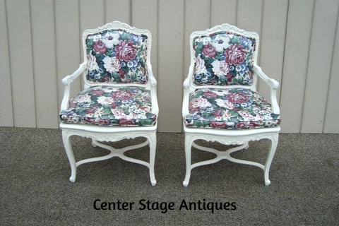 60612 PAIR of Romantic Shabby BERGERE Floral Armchairs with Factory White Finish Cover