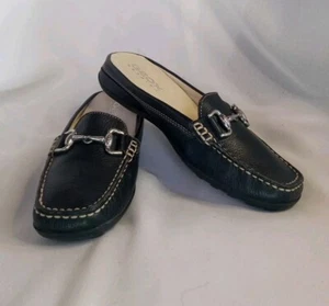 Geox Women's Respira Black Leather Slip-on Mules Flat Open-back Loafers Size 37 - Picture 1 of 15