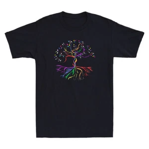 Tree Life Rainbow LGBT Cool Gay Pride Flag Ally Vintage Unisex T-Shirt Black Tee - Picture 1 of 8