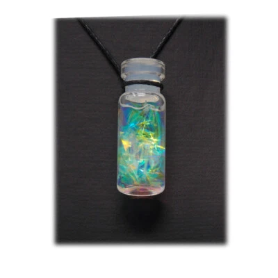 Perlmutt Anhänger  Glanzfolie, Regenbogenfarben, Modeschmuck, Glasflasche AP8 - Bild 1 von 4