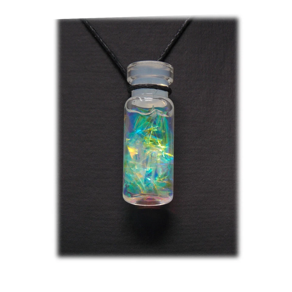 Perlmutt Anhänger  Glanzfolie, Regenbogenfarben, Modeschmuck, Glasflasche AP8 - Bild 1 von 4