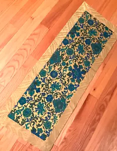 Runner, gold yellow and blue, 42 x 15.5, tapestry polyester, new handmade - Picture 1 of 6
