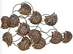 Large Mid Century Brutalist Metal School Of Fish Wall Sculpture 36"W X 23"H - Picture 1 of 12