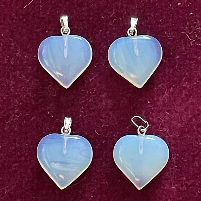 New Set Of 4 Opalite Quartz Puff Heart Crystal Charm Jewelry Making Crafts - Image 1 of 4