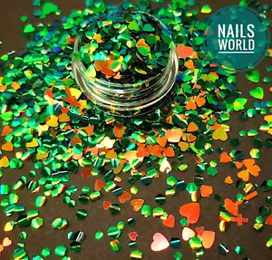 H8. Nail Art Glitter Mix Green HEART Hexagon Holographic 3D Manicure Pedicure UK - Picture 1 of 4