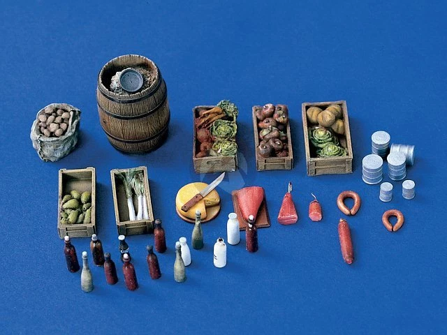 Verlinden 1/35 Varios suministros de alimentos y bebidas, cajas, botellas y saco de patatas 1005 Foto 1 de 1