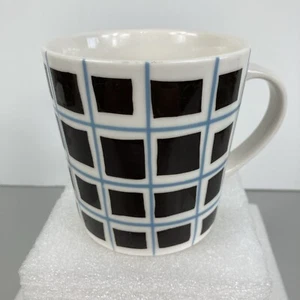 2004 Starbucks Coffee Cup Mug 16 Fl Oz White Black Squares Blue Grid Lines Check - Picture 1 of 17
