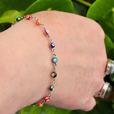 Evil Eye Armband Emaille Perlen s925 Silber gefüllt Strandperlen Premium Schmuck - Bild 1 von 4