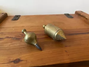2 X ANTIQUE CONSTRUCTION PLUMB BRASS BOB WEIGHTS WITH NUTS - Picture 1 of 6