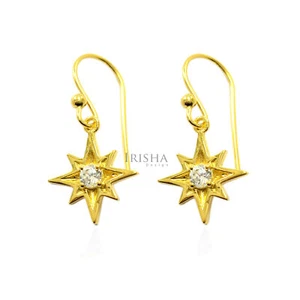 0.15CT. GENUINE DIAMOND STARBURST DANGLE HOOK STYLE EARRINGS IN 14K GOLD - Picture 1 of 3