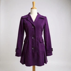 VTG 90s Y2K Wet Seal Peacoat Jacket Med Purple Knee Length Single Breasted Wool - Picture 1 of 14