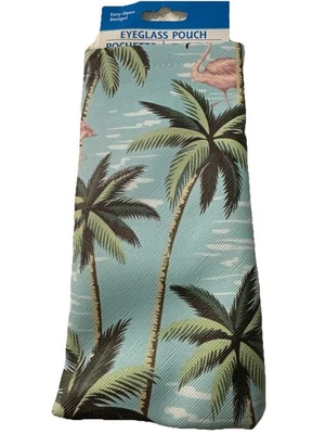 Tropical Eyeglass Pouch Squeeze Top Portable Pink Flamingo Palm Beach New#10 - Image 1 of 4