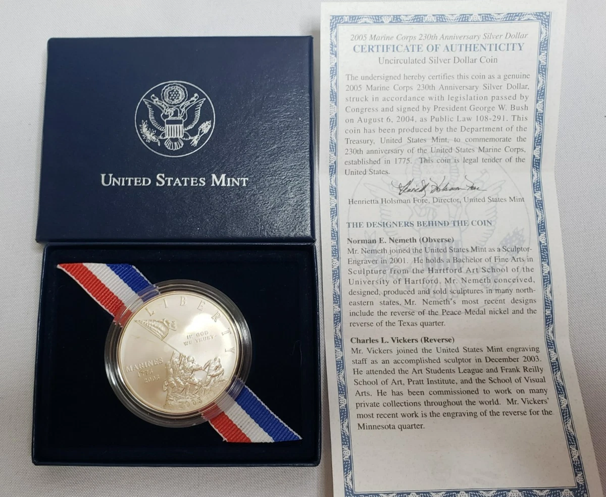 Marine Corps 230th Anniversary Silver Dollar 2005 P Uncirculated