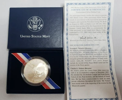 Marine Corps 230th Anniversary Silver Dollar 2005 P Uncirculated - Image 1 of 4