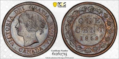 Lote de centavos grandes Canadá 1859 graduación profesional AU58 #G1182 reabastecido '5' Foto 1 de 4