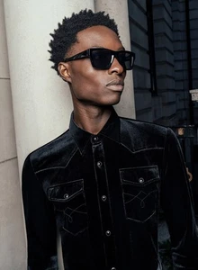 PHIX Black Velvet 70's Western Shirt Mens Sz PHIX 3XL/US 46 - Picture 1 of 9