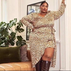 Eloquii Satin Allover Print Gürtel Wickelkleid mit Schlitz Gr. 20 Cocktail Gast - Bild 1 von 13