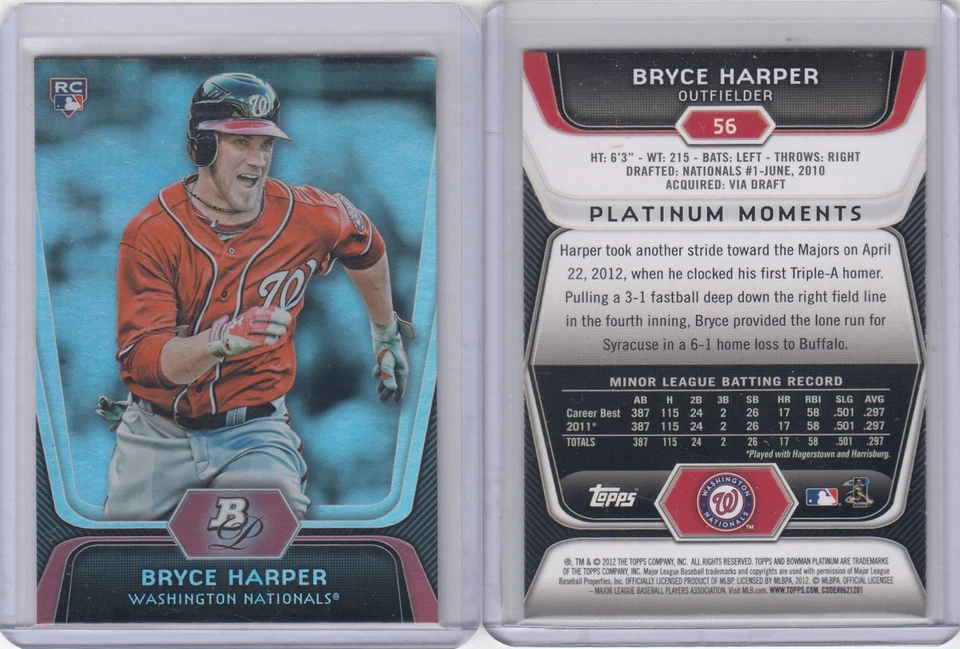 Tarjeta de novato Bryce Harper Bowman Platinum 2011 logotipo #56 - Phillies RC cantidad Foto 1 de 1