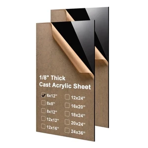 KINLINK 6x12 Fogli di Plexiglass Spessore 1/8 di Pollice - 3mm Foglio Acrilico Fuso Nero, Pl - Foto 1 di 8