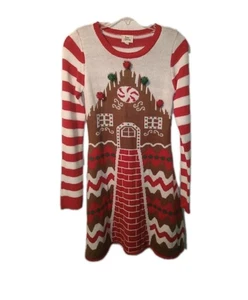 Vestido Suéter Feo Navidad Pan de Jengibre Casa Tejido Elástico JR M 8-10 - Imagen 1 de 4