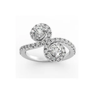 1,89 kt TW G/SI1 runder natürlicher zertifizierter Diamanten 18 K Gold Halo-Ring mit zwei Steinen - Bild 1 von 6